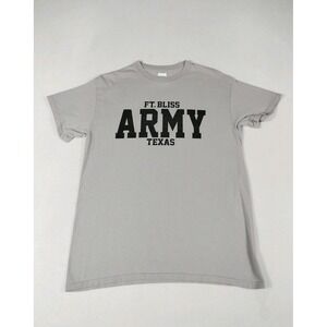FT Bliss Army Texas Gildan T Shirt Men's Medium Gray Black Military Grunt‎
